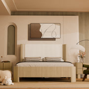 Upholstered Bed Frame with Underbed Motion Sensor Night Light, Light Oak