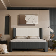Upholstered Bed Frame with Underbed Motion Sensor Night Light, Dark Grey Oak