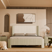 Upholstered Bed Frame with Underbed Motion Sensor Night Light, Whitewashed Oak